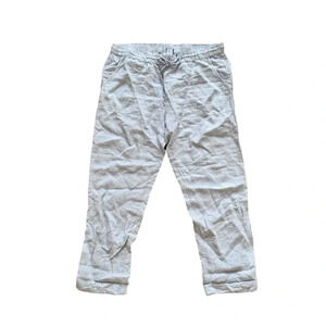 Kenar 100% Linen Striped Pants Trousers Blue White Roll-up Drawstring XL
